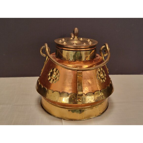 Large Vintage Brass & Copper Teapot Kettle W/ Removable Lid Made in Belgium - Picture 4 of 12